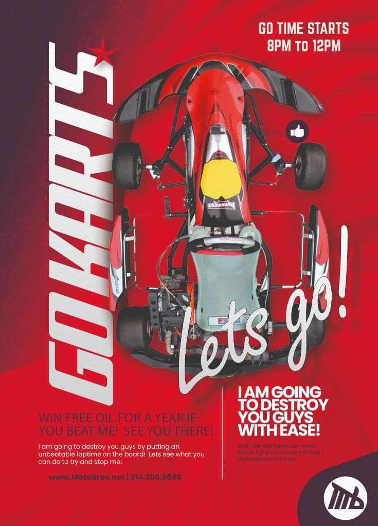MotoBros Go Karts member event flyer