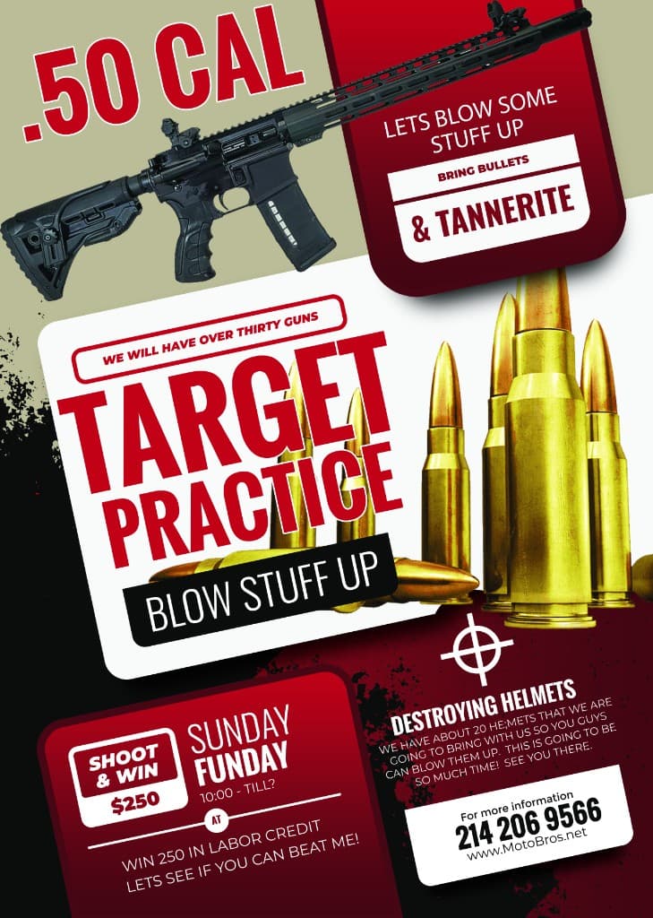 MotoBros Target Practice member event flyer