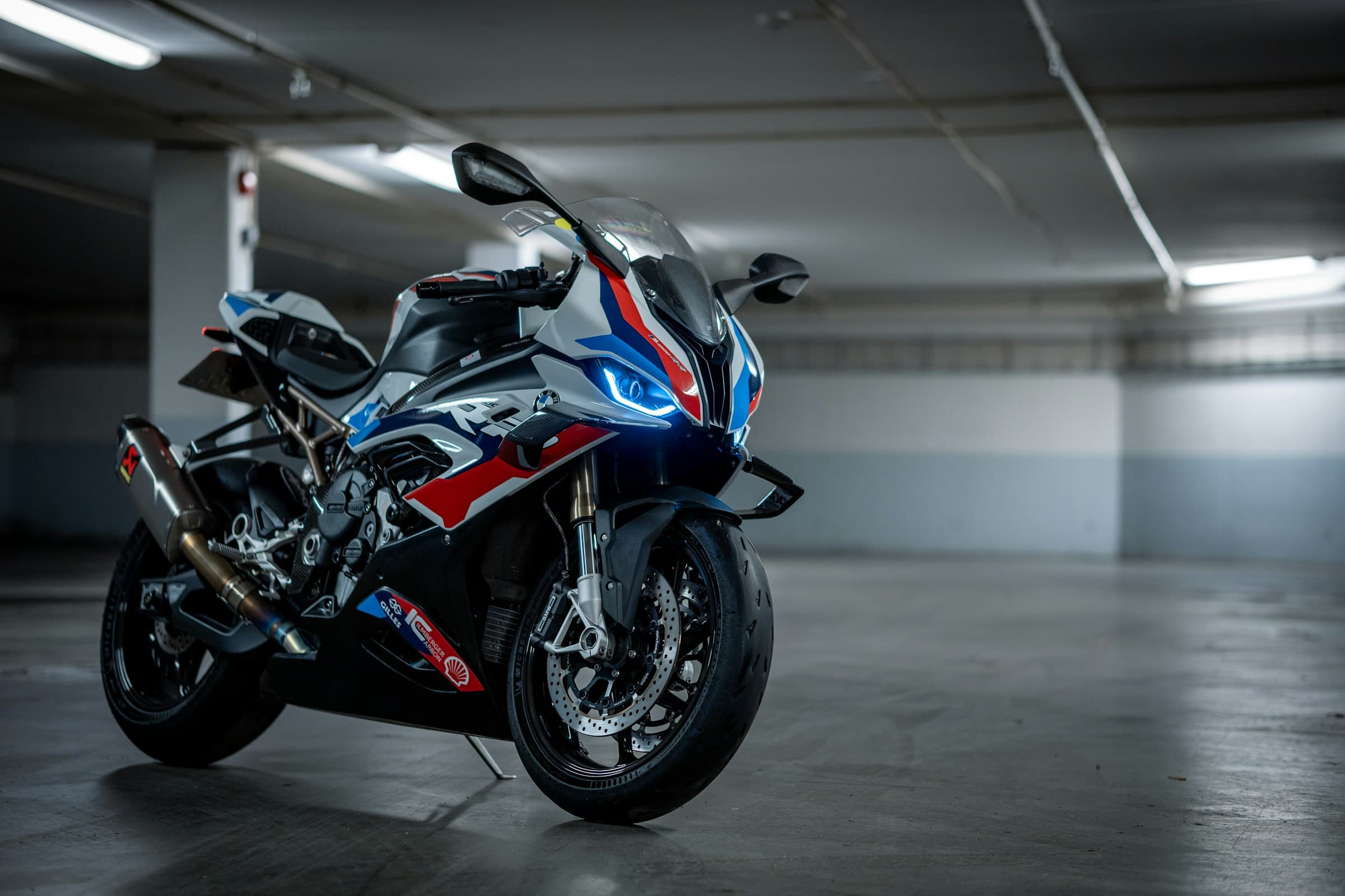 BMW M1000RR sportbike prepared for performance tuning