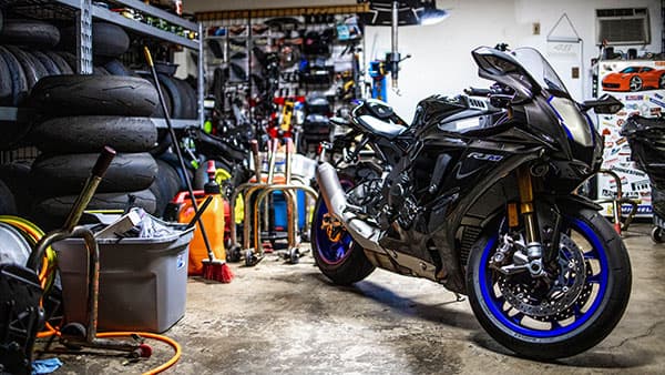 Yamaha YZF-R1M sportbike in the MotoBros shop