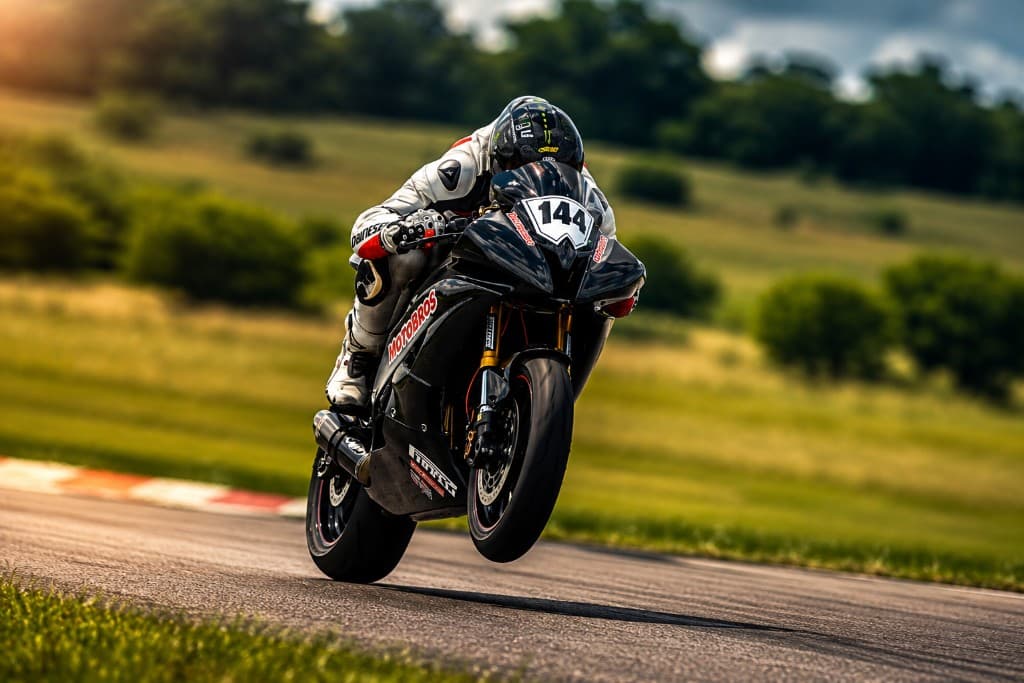MotoBros rider on a tuned sportbike performing on track