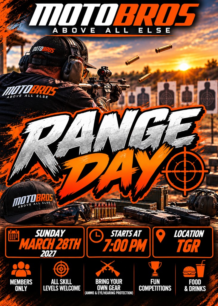 MotoBros Range Day flyer at TGR in Grapevine, Sunday March 28 2027